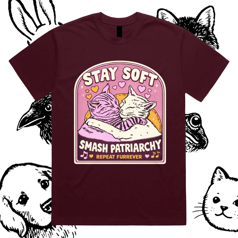 Cats Smash Patriarchy Cotton Classic Fit Retro Dark Humor Graphic Tee