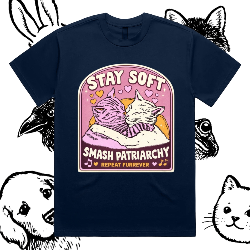 Cats Smash Patriarchy Cotton Classic Fit Retro Dark Humor Graphic Tee