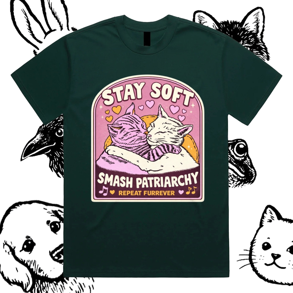 Cats Smash Patriarchy Cotton Classic Fit Retro Dark Humor Graphic Tee