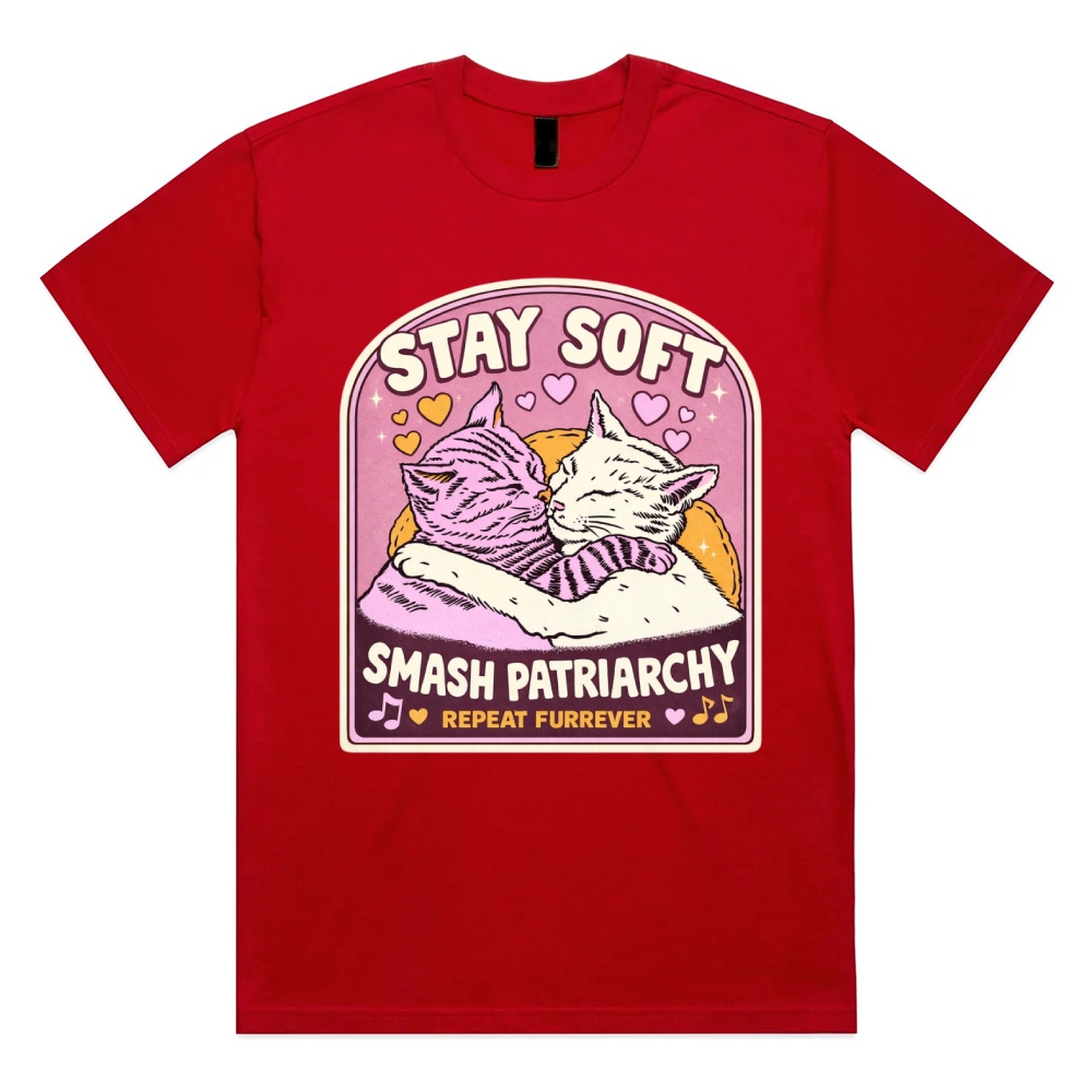 Cats Smash Patriarchy Cotton Classic Fit Retro Dark Humor Graphic Tee