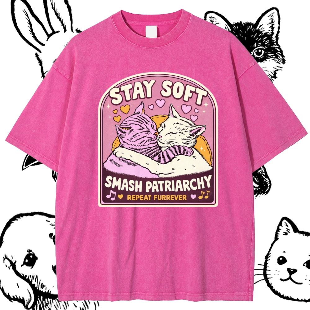 Cats Smash Patriarchy Cotton Vintage Wash Classic Graphic Tee
