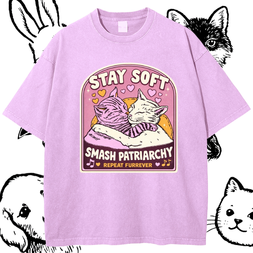 Cats Smash Patriarchy Cotton Vintage Wash Classic Graphic Tee
