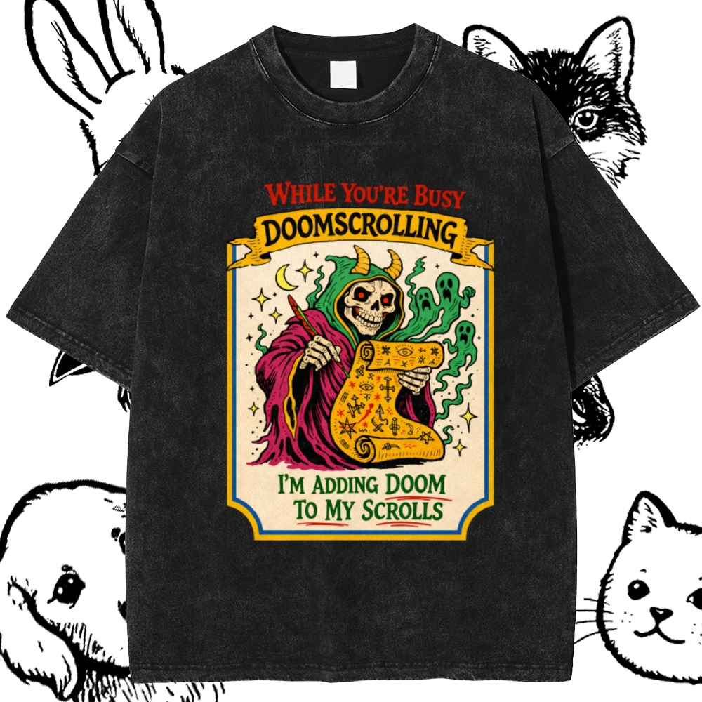 Adding Doom To My Scrolls Cotton Vintage Wash Classic Graphic Tee