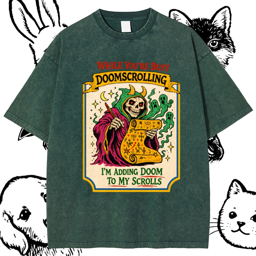 Adding Doom To My Scrolls Cotton Vintage Wash Classic Graphic Tee