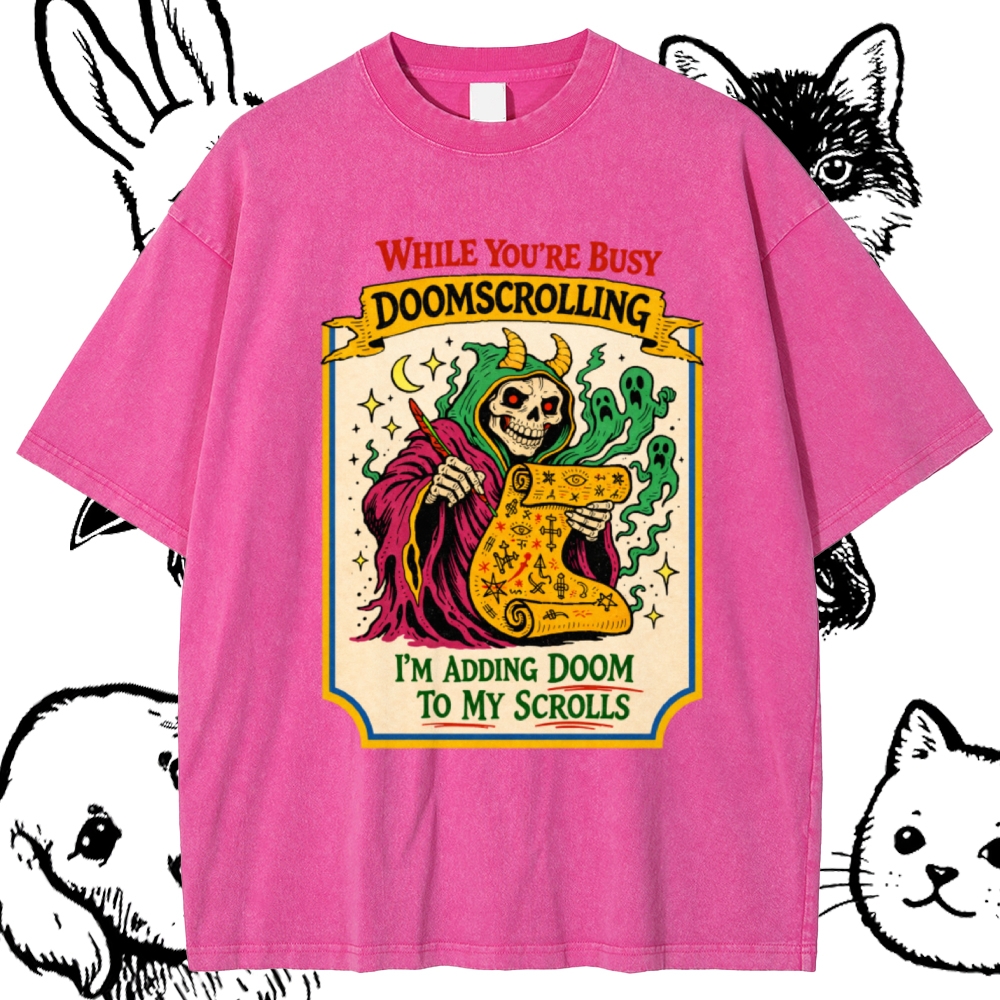 Adding Doom To My Scrolls Cotton Vintage Wash Classic Graphic Tee