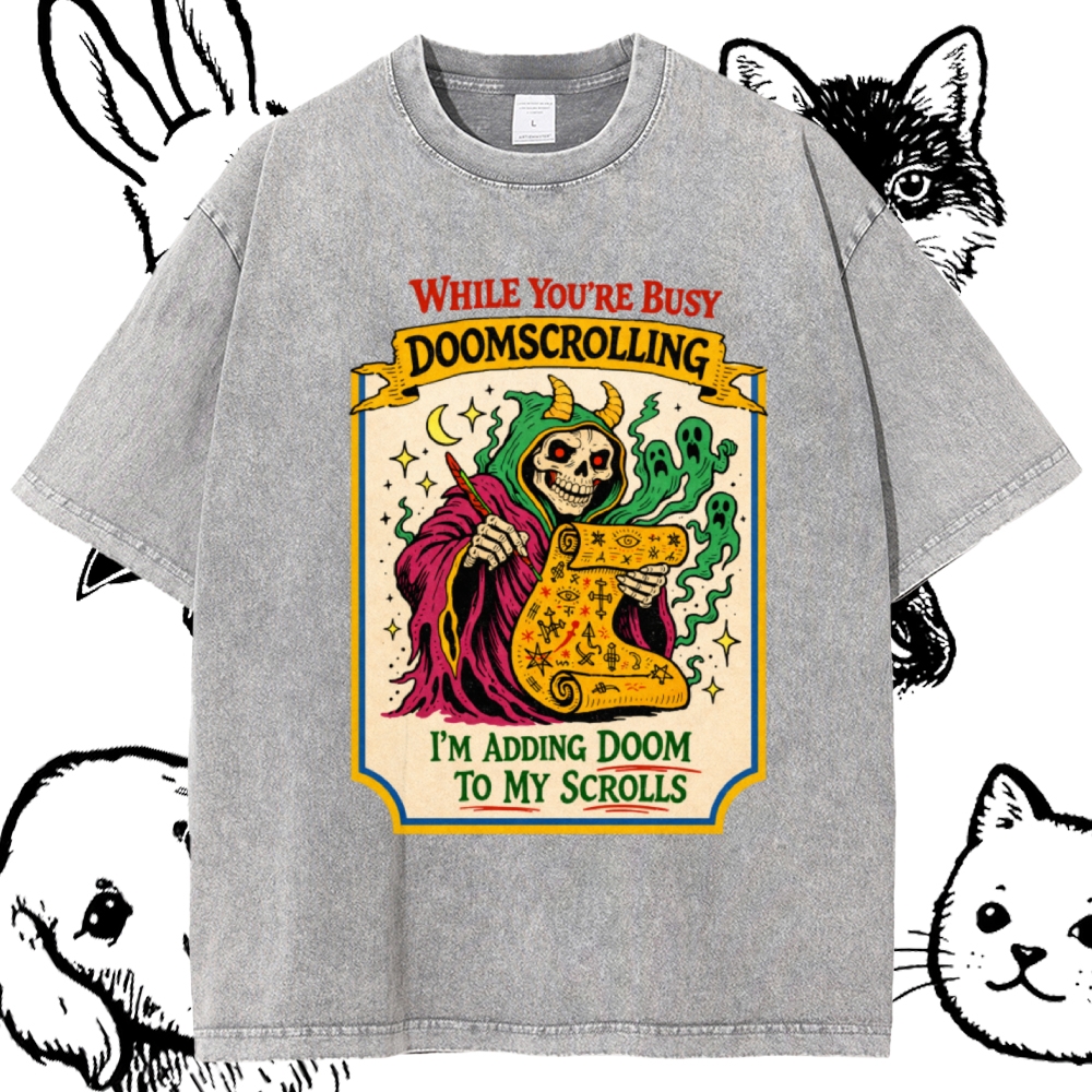 Adding Doom To My Scrolls Cotton Vintage Wash Classic Graphic Tee