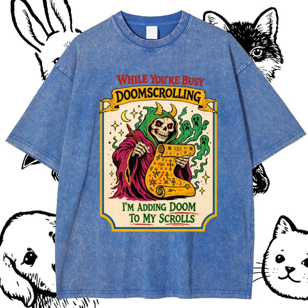 Adding Doom To My Scrolls Cotton Vintage Wash Classic Graphic Tee