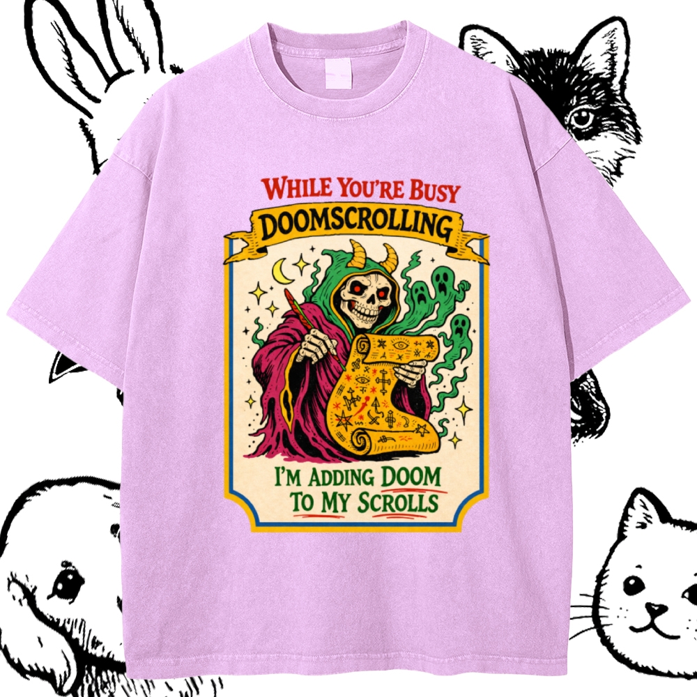Adding Doom To My Scrolls Cotton Vintage Wash Classic Graphic Tee