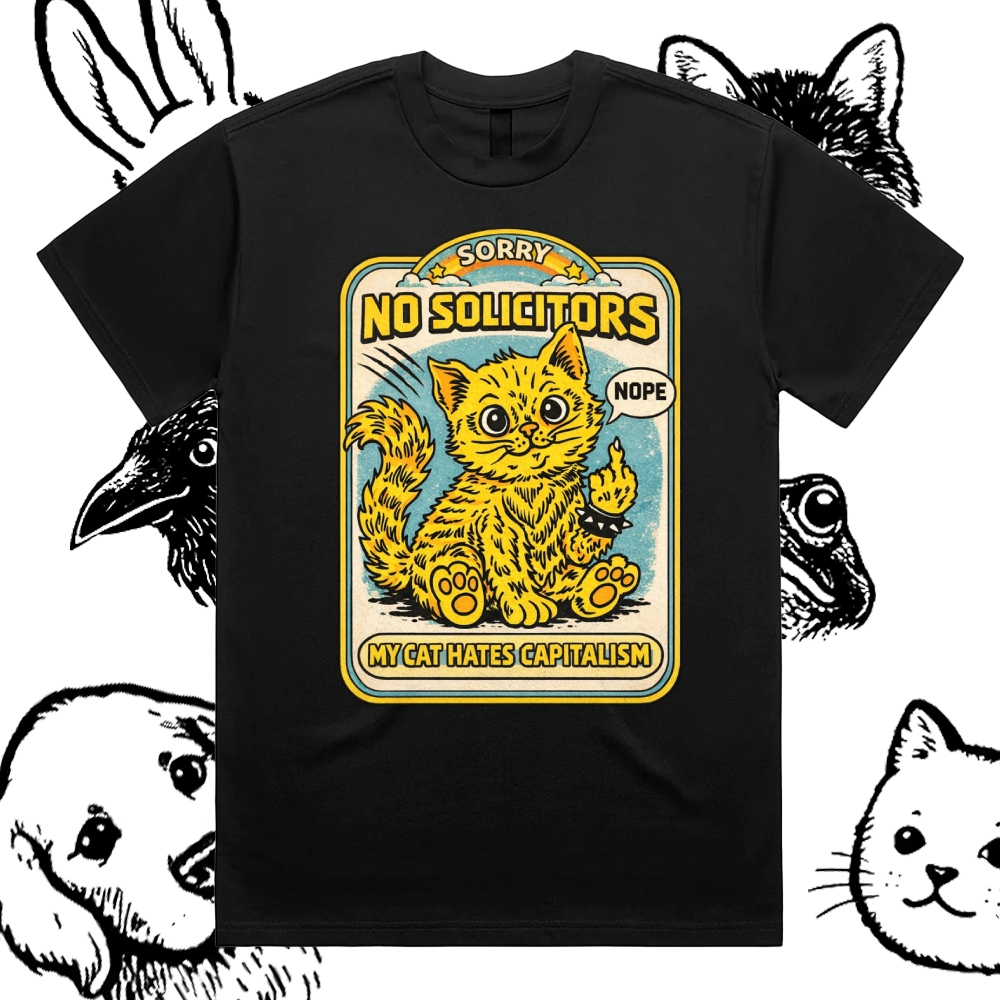 My Cat Hates Capitalism Cotton Classic Fit Retro Dark Humor Graphic Tee