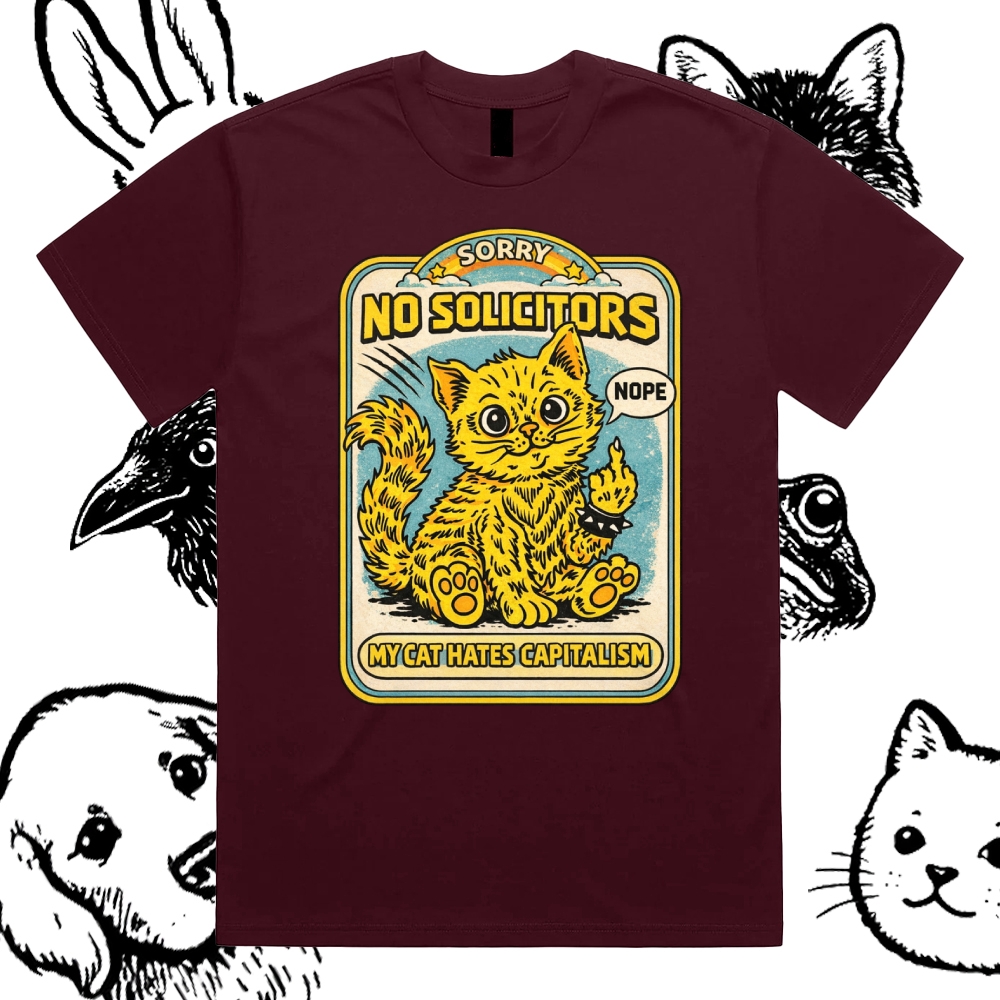 My Cat Hates Capitalism Cotton Classic Fit Retro Dark Humor Graphic Tee