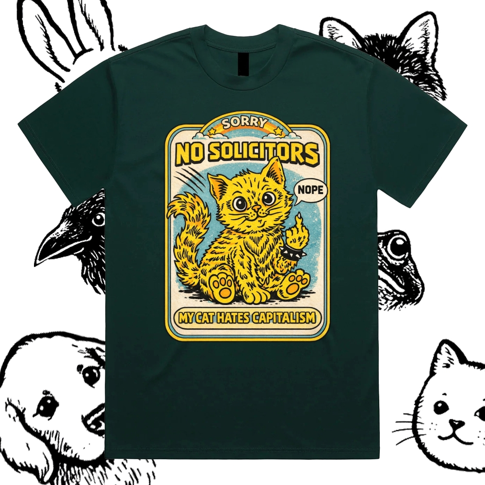 My Cat Hates Capitalism Cotton Classic Fit Retro Dark Humor Graphic Tee