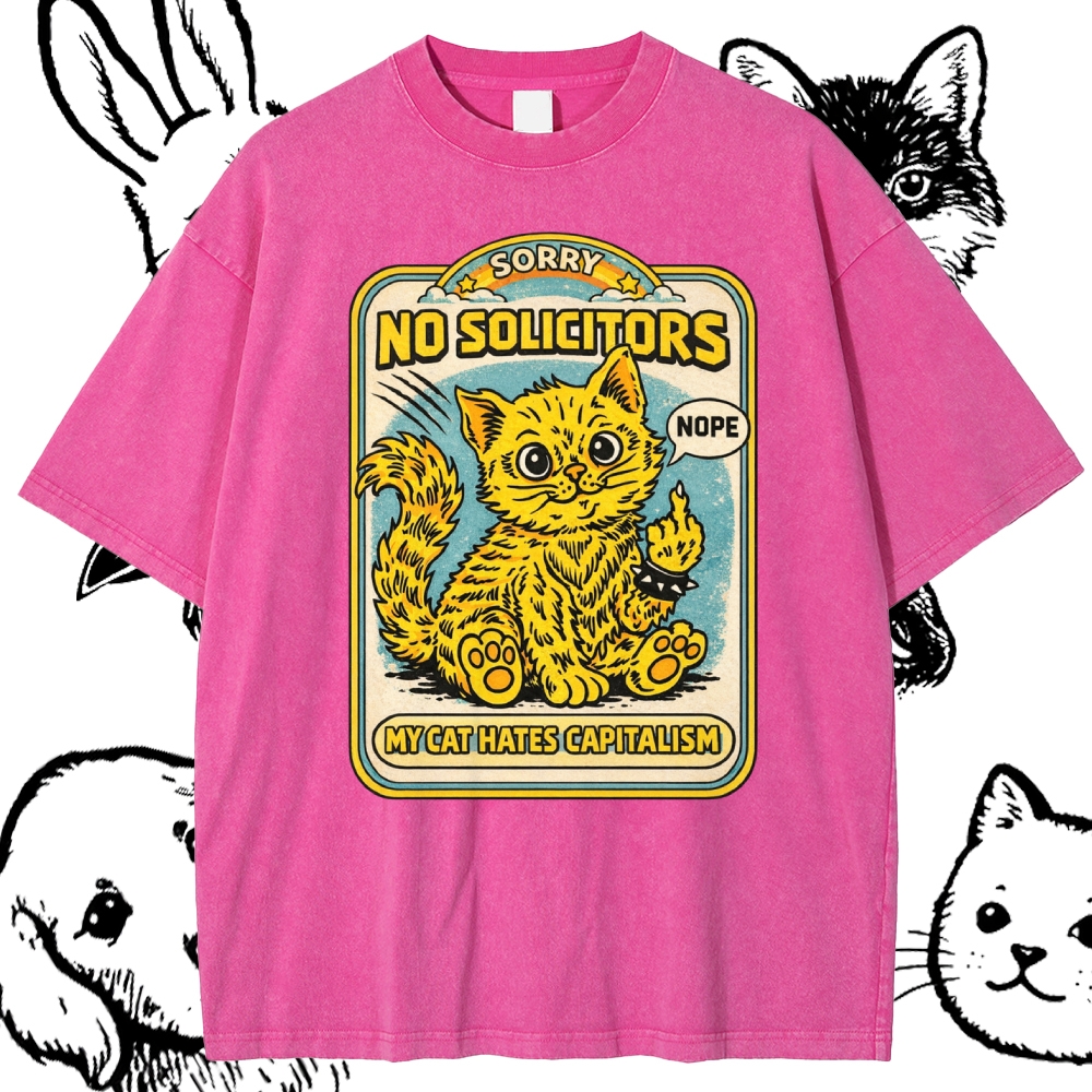 My Cat Hates Capitalism Cotton Vintage Wash Classic Graphic Tee