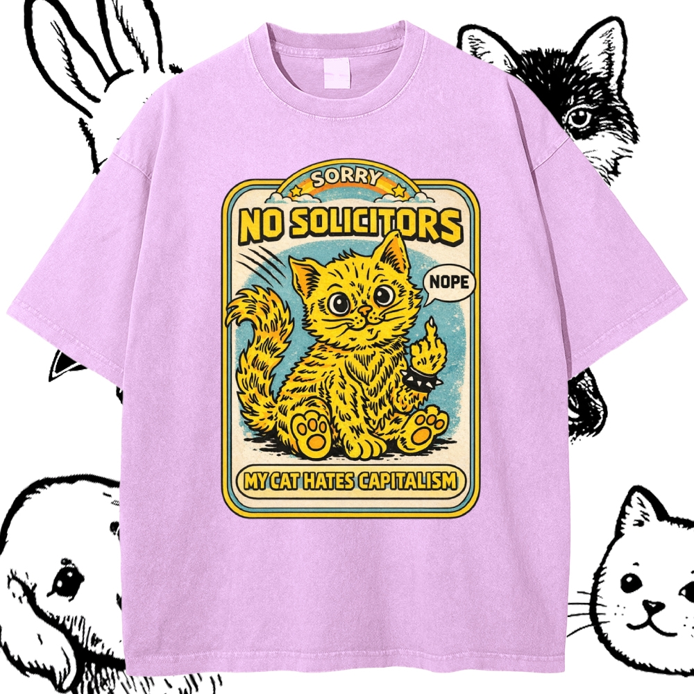 My Cat Hates Capitalism Cotton Vintage Wash Classic Graphic Tee