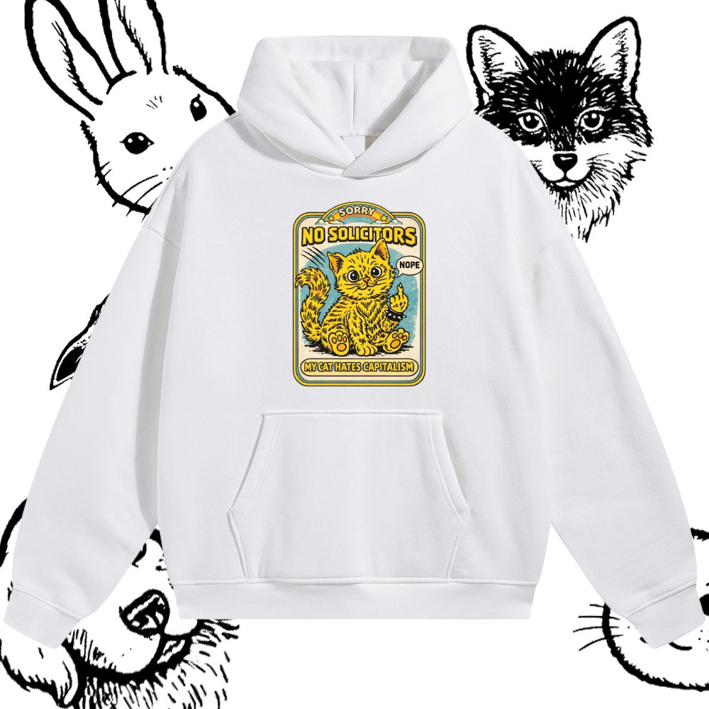 My Cat Hates Capitalism Cotton Blend Classic Fit Unisex Hoodie