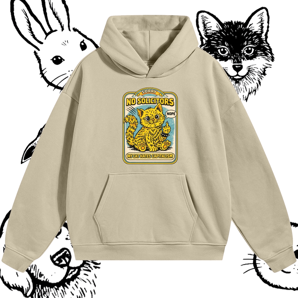 My Cat Hates Capitalism Cotton Blend Classic Fit Unisex Hoodie