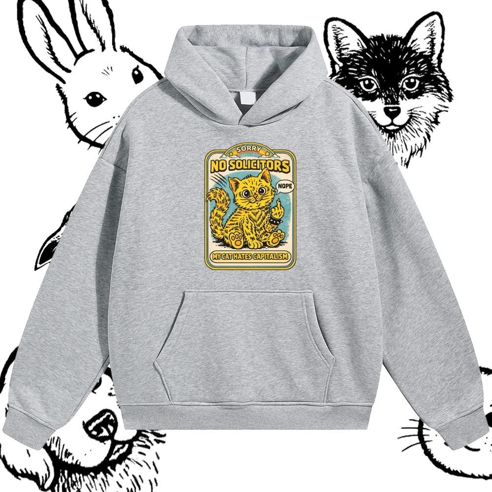 My Cat Hates Capitalism Cotton Blend Classic Fit Unisex Hoodie