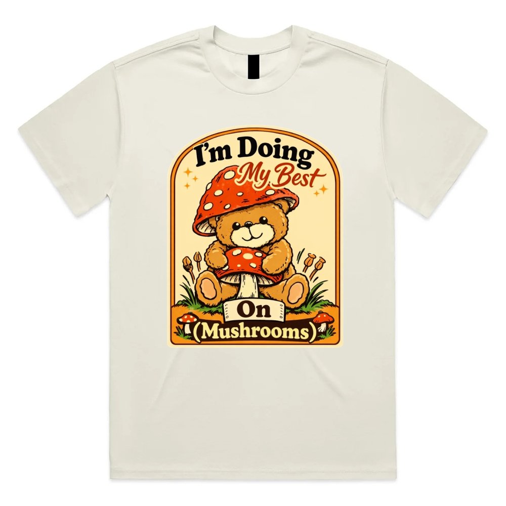 Doing My Best On Mushrooms Cotton Classic Fit Retro Dark Humor Graphic Tee