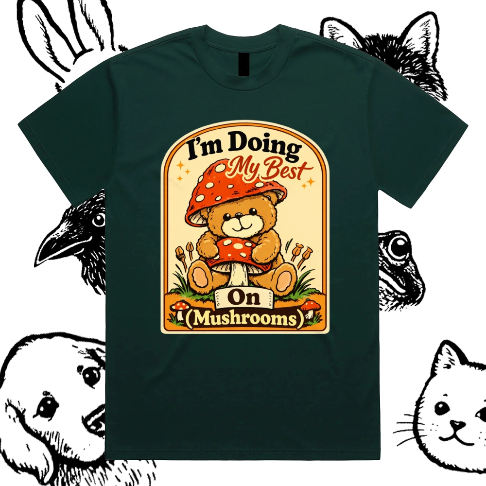 Doing My Best On Mushrooms Cotton Classic Fit Retro Dark Humor Graphic Tee