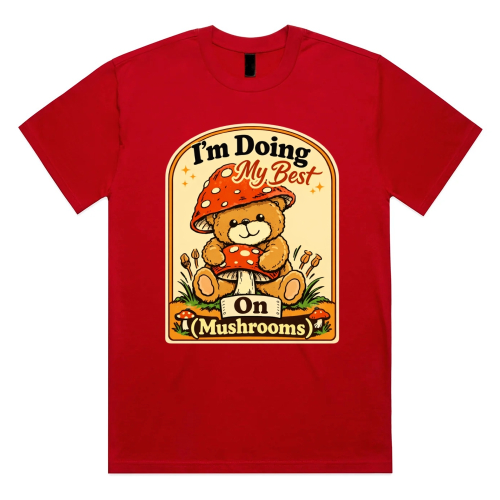 Doing My Best On Mushrooms Cotton Classic Fit Retro Dark Humor Graphic Tee