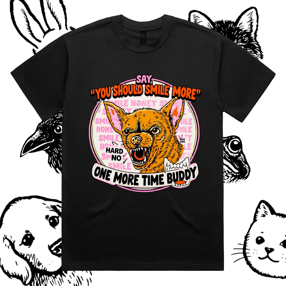 Smile More One More Time Cotton Classic Fit Retro Dark Humor Graphic Tee