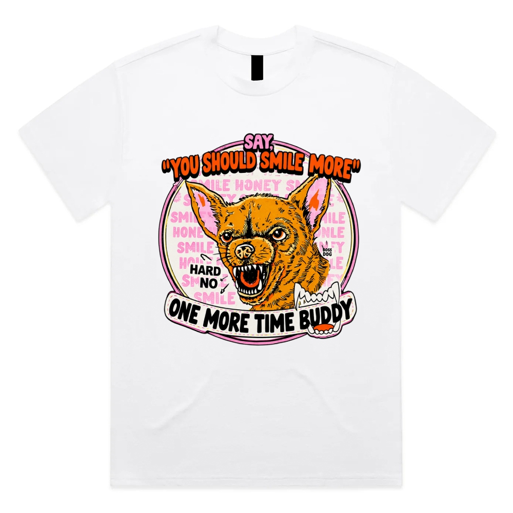 Smile More One More Time Cotton Classic Fit Retro Dark Humor Graphic Tee