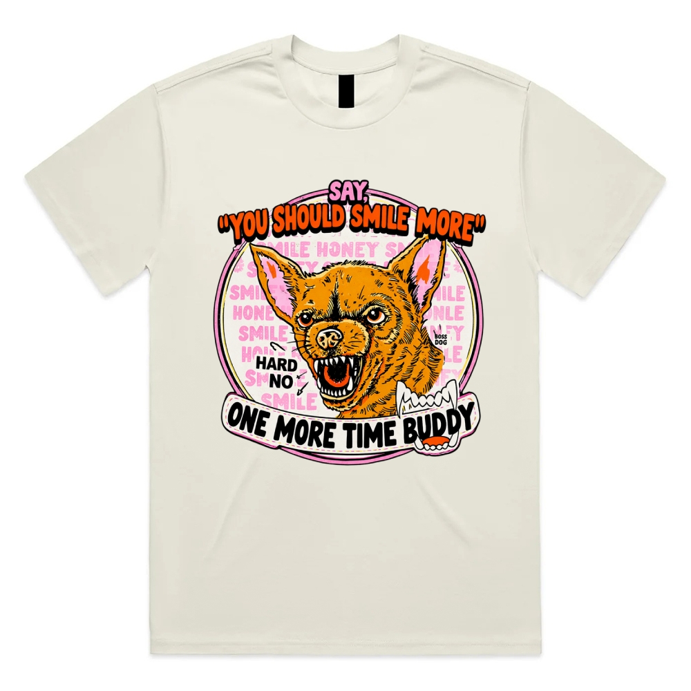 Smile More One More Time Cotton Classic Fit Retro Dark Humor Graphic Tee