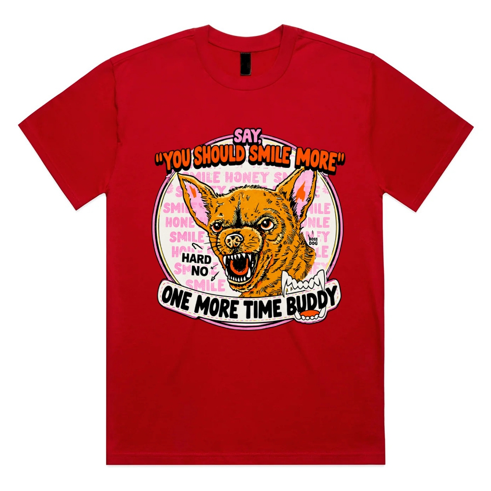 Smile More One More Time Cotton Classic Fit Retro Dark Humor Graphic Tee