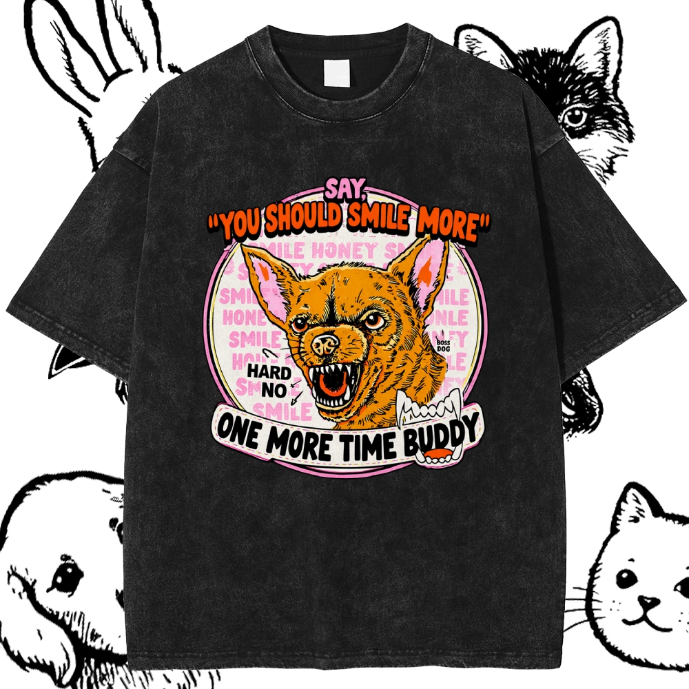 Smile More One More Time Cotton Vintage Wash Classic Graphic Tee