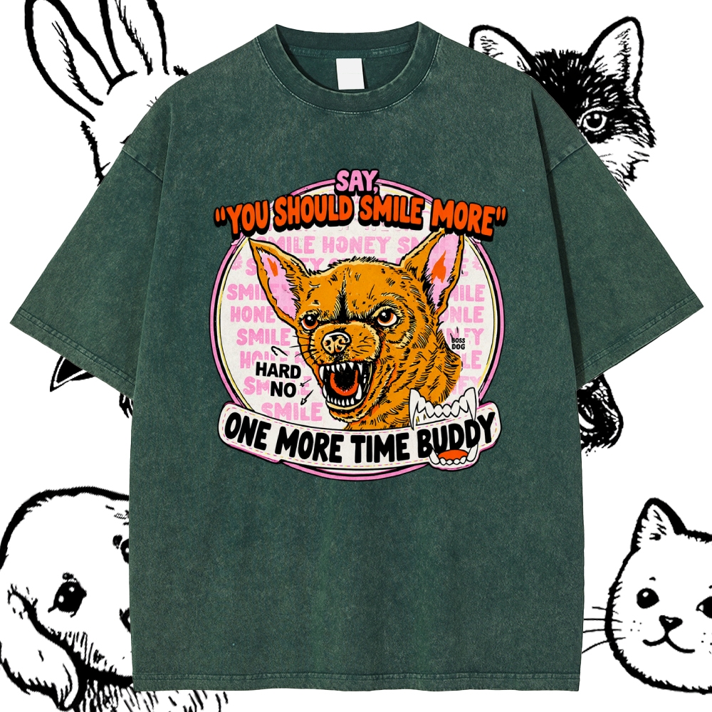 Smile More One More Time Cotton Vintage Wash Classic Graphic Tee