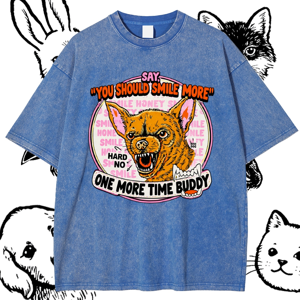 Smile More One More Time Cotton Vintage Wash Classic Graphic Tee