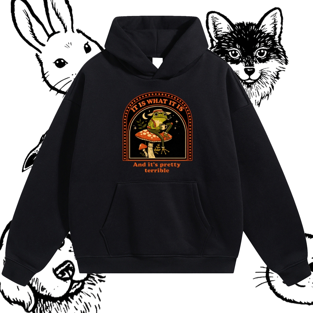 Resigned Frog On Mushroom Cotton Blend Classic Fit Unisex Hoodie