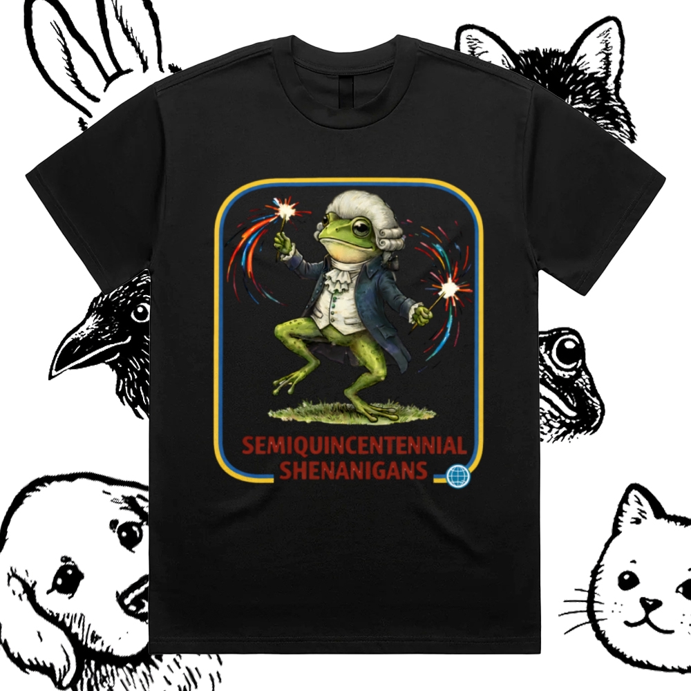 Colonial Frog Celebration Cotton Classic Fit Retro Dark Humor Graphic Tee
