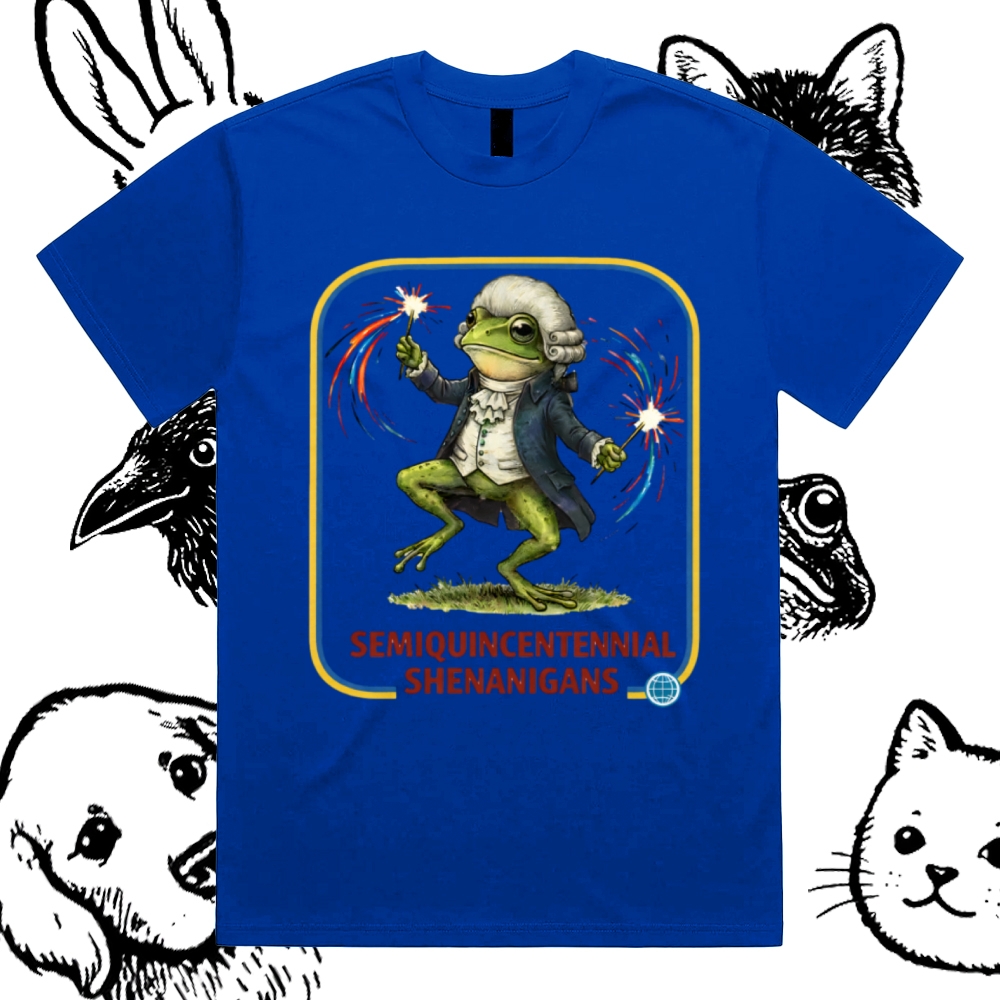 Colonial Frog Celebration Cotton Classic Fit Retro Dark Humor Graphic Tee