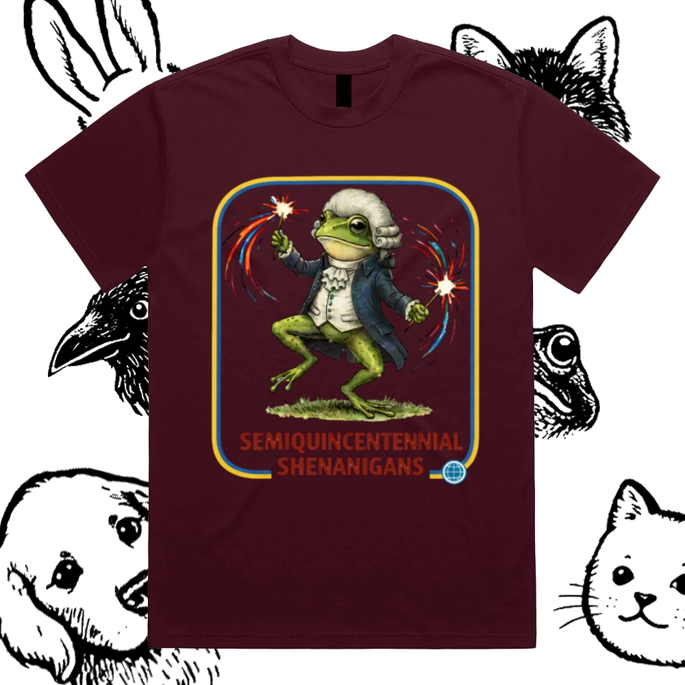 Colonial Frog Celebration Cotton Classic Fit Retro Dark Humor Graphic Tee