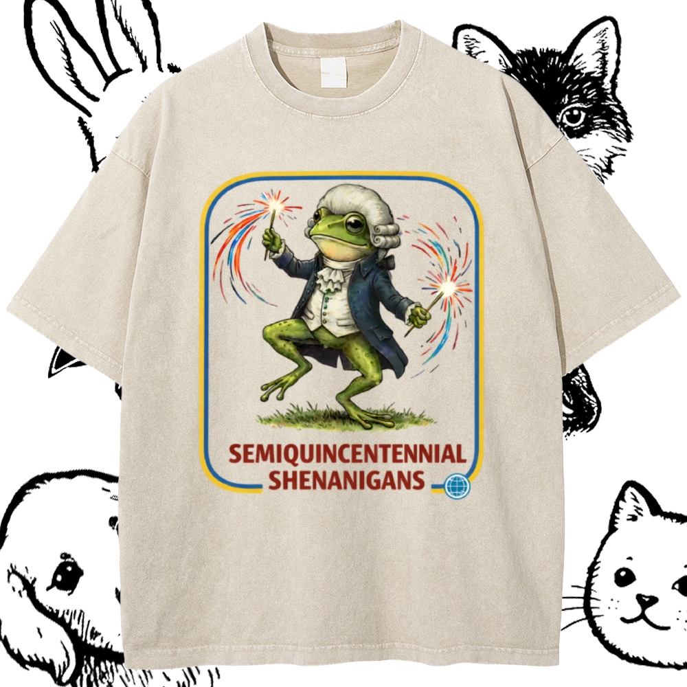 Colonial Frog Celebration Cotton Vintage Wash Classic Graphic Tee