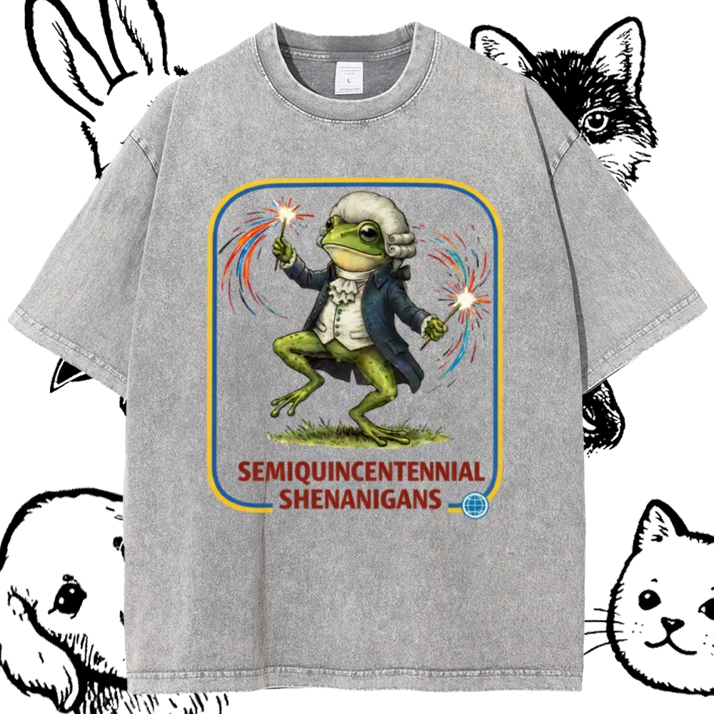 Colonial Frog Celebration Cotton Vintage Wash Classic Graphic Tee