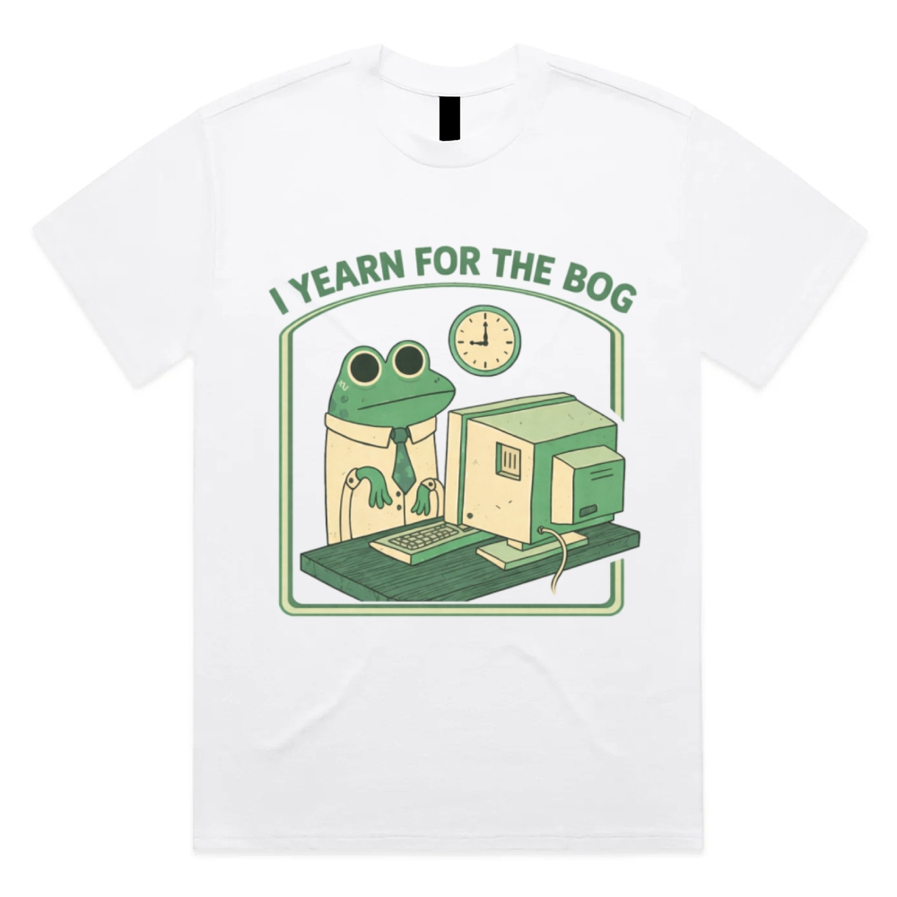 Bog Yearning Office Frog Cotton Classic Fit Retro Dark Humor Graphic Tee