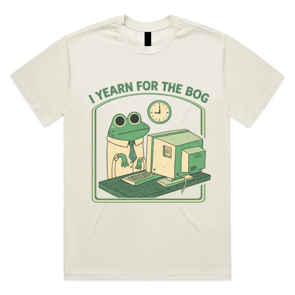 Bog Yearning Office Frog Cotton Classic Fit Retro Dark Humor Graphic Tee