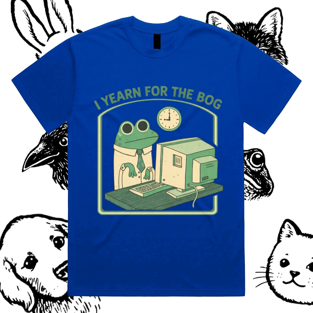 Bog Yearning Office Frog Cotton Classic Fit Retro Dark Humor Graphic Tee