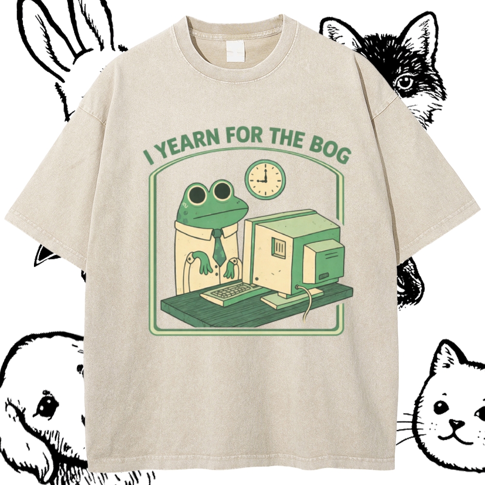 Bog Yearning Office Frog Cotton Vintage Wash Classic Graphic Tee