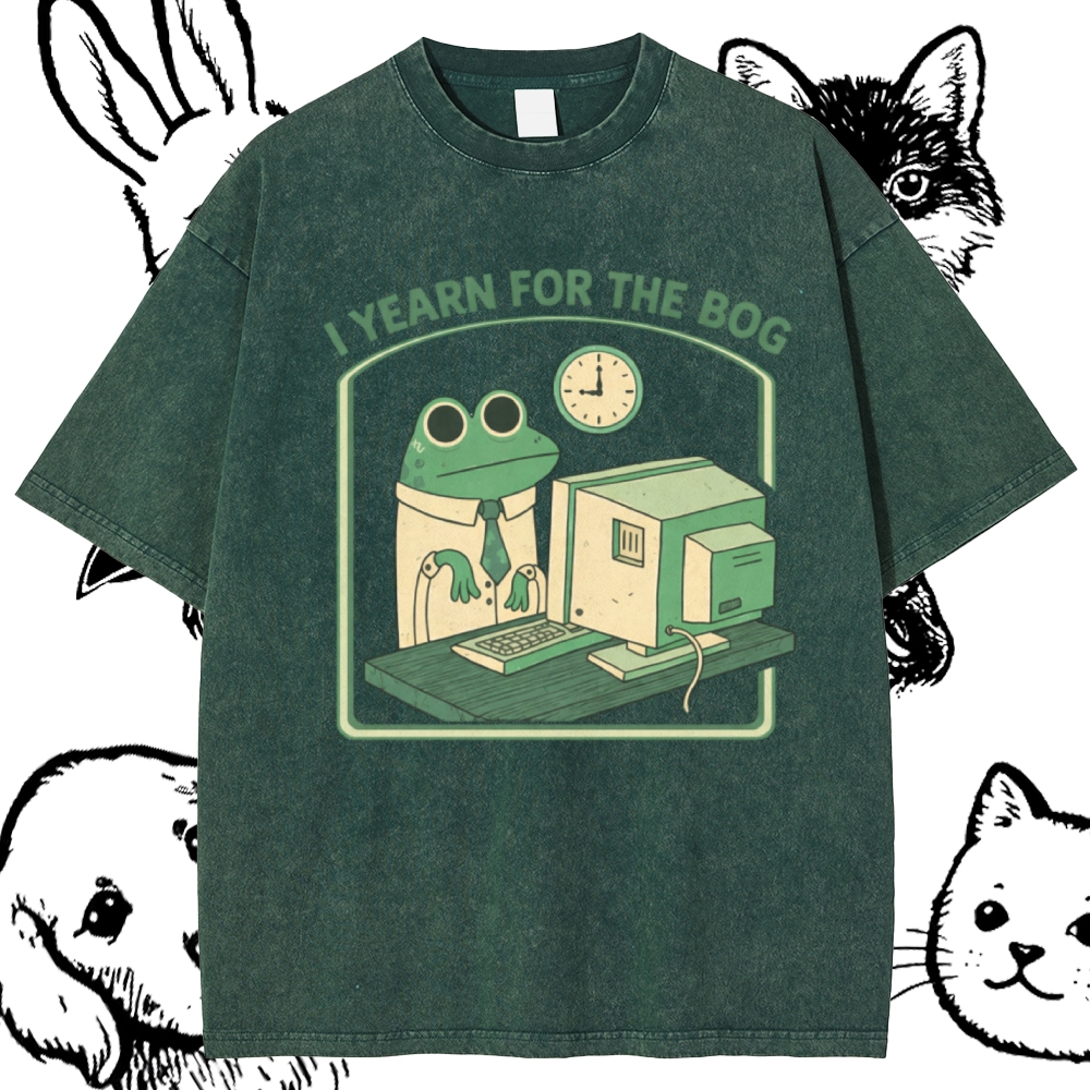 Bog Yearning Office Frog Cotton Vintage Wash Classic Graphic Tee