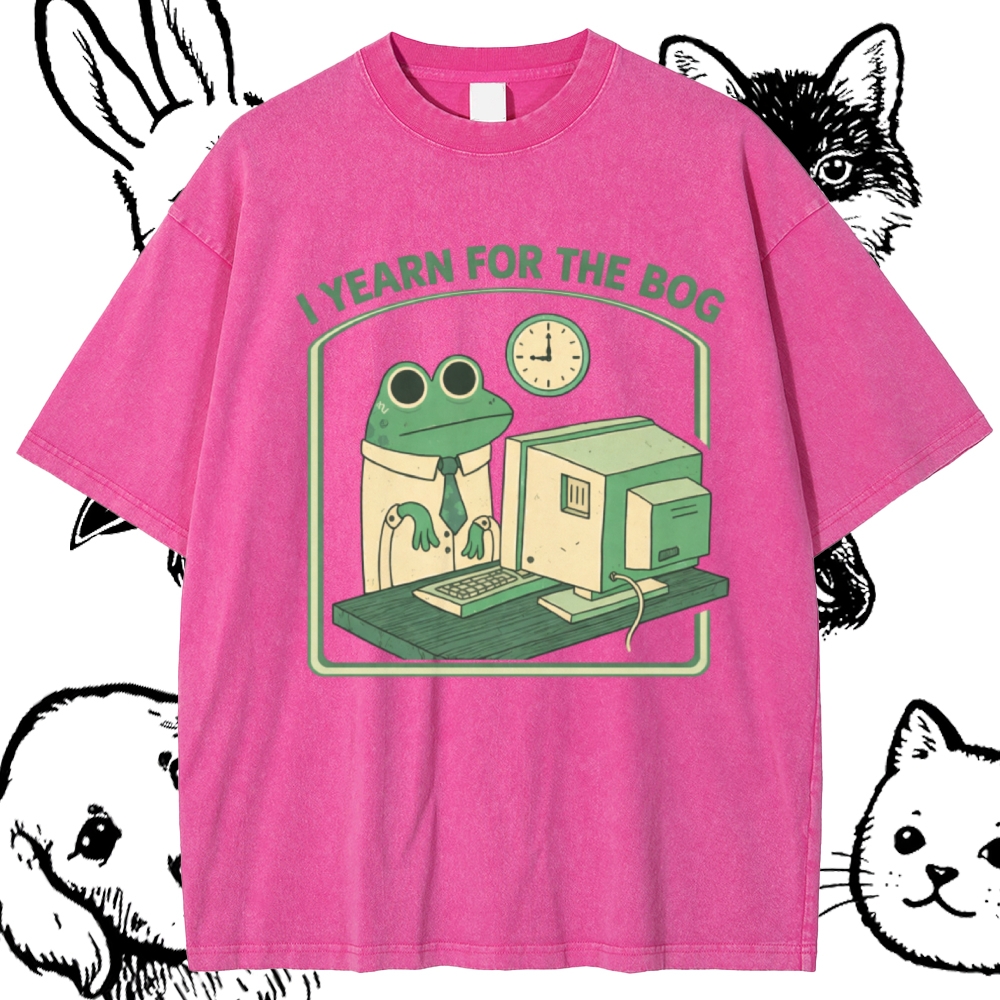 Bog Yearning Office Frog Cotton Vintage Wash Classic Graphic Tee