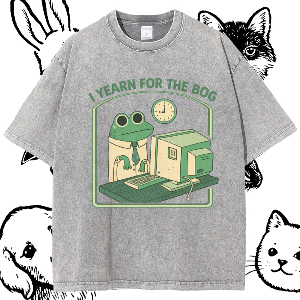 Bog Yearning Office Frog Cotton Vintage Wash Classic Graphic Tee