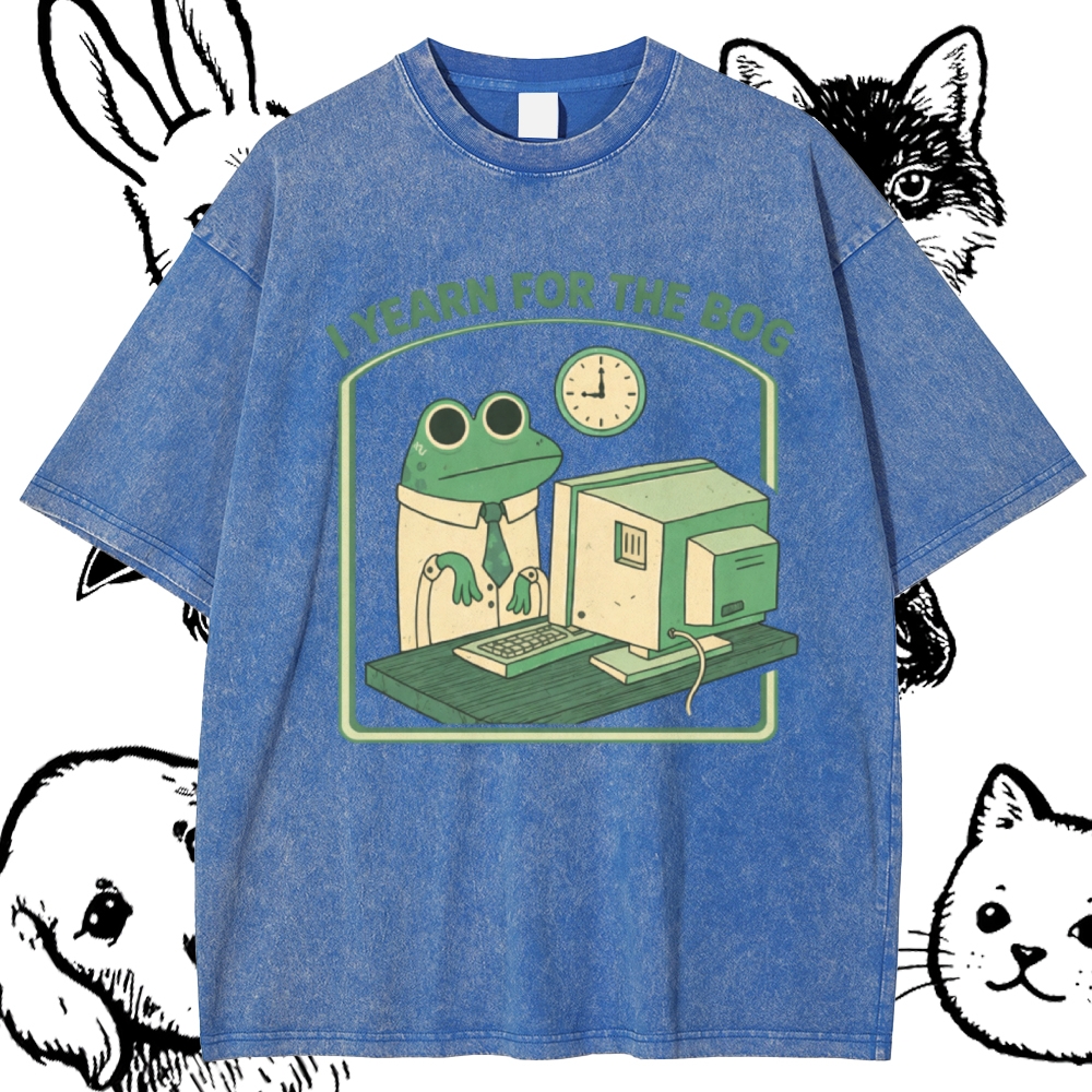 Bog Yearning Office Frog Cotton Vintage Wash Classic Graphic Tee
