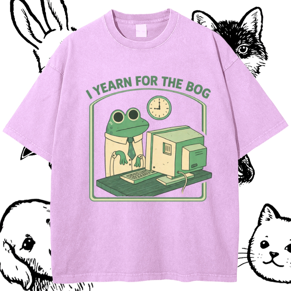 Bog Yearning Office Frog Cotton Vintage Wash Classic Graphic Tee