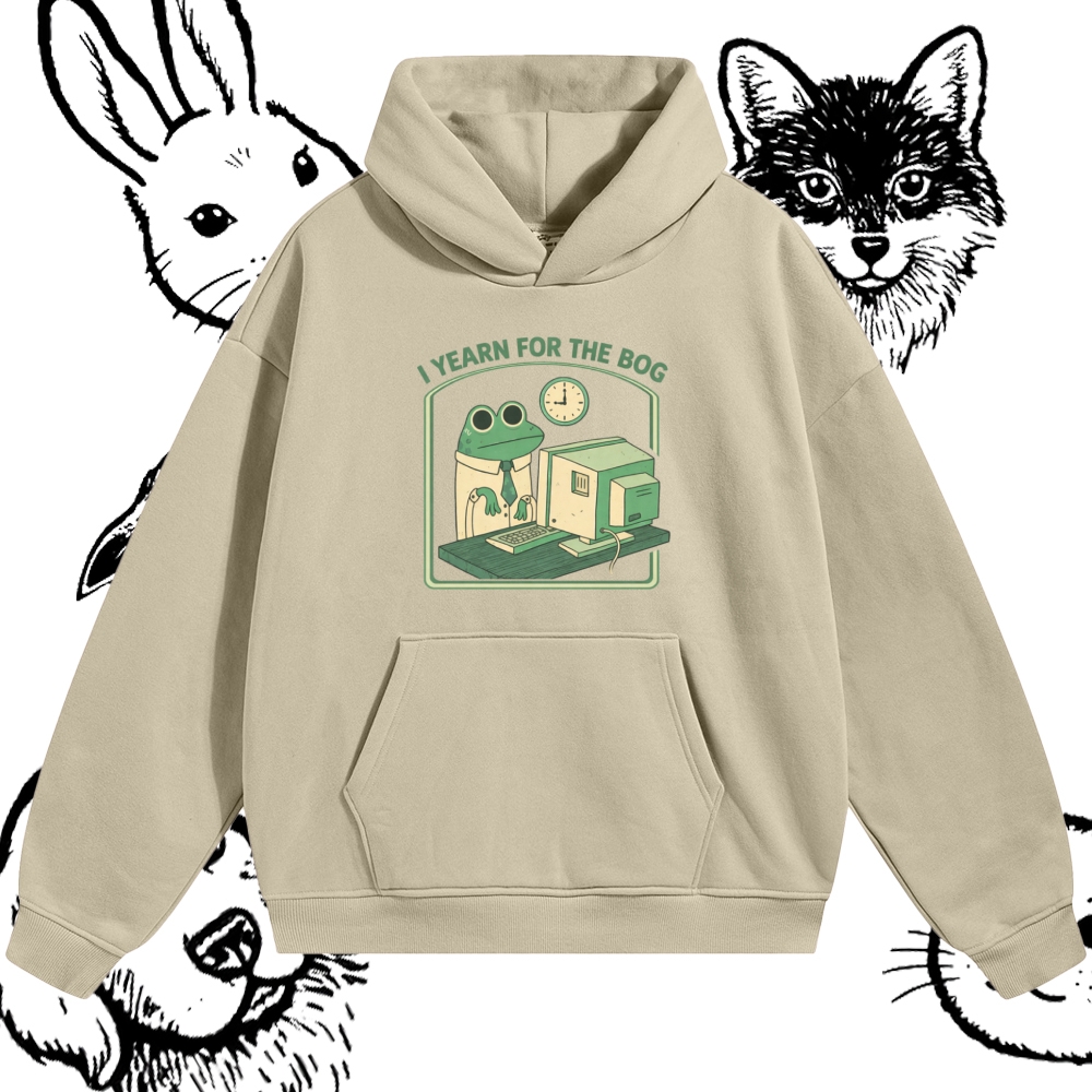 Bog Yearning Office Frog Cotton Blend Classic Fit Unisex Hoodie