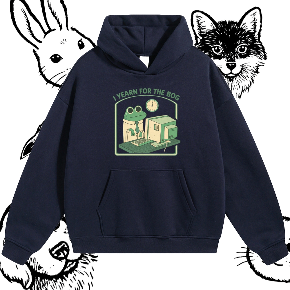 Bog Yearning Office Frog Cotton Blend Classic Fit Unisex Hoodie