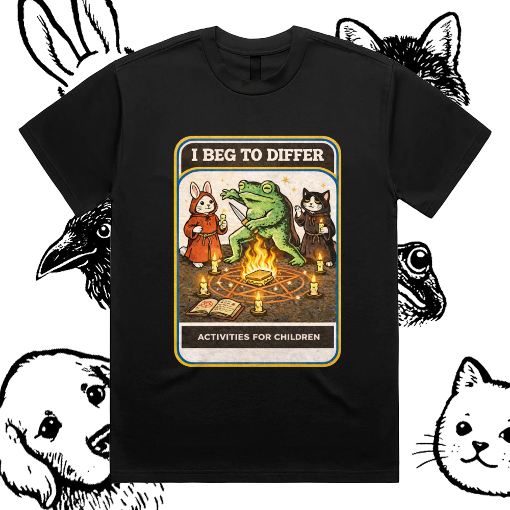 Occult Ritual Animal Activity Cotton Classic Fit Retro Dark Humor Graphic Tee