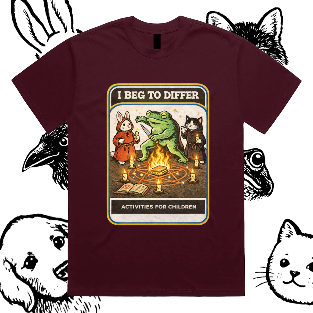 Occult Ritual Animal Activity Cotton Classic Fit Retro Dark Humor Graphic Tee