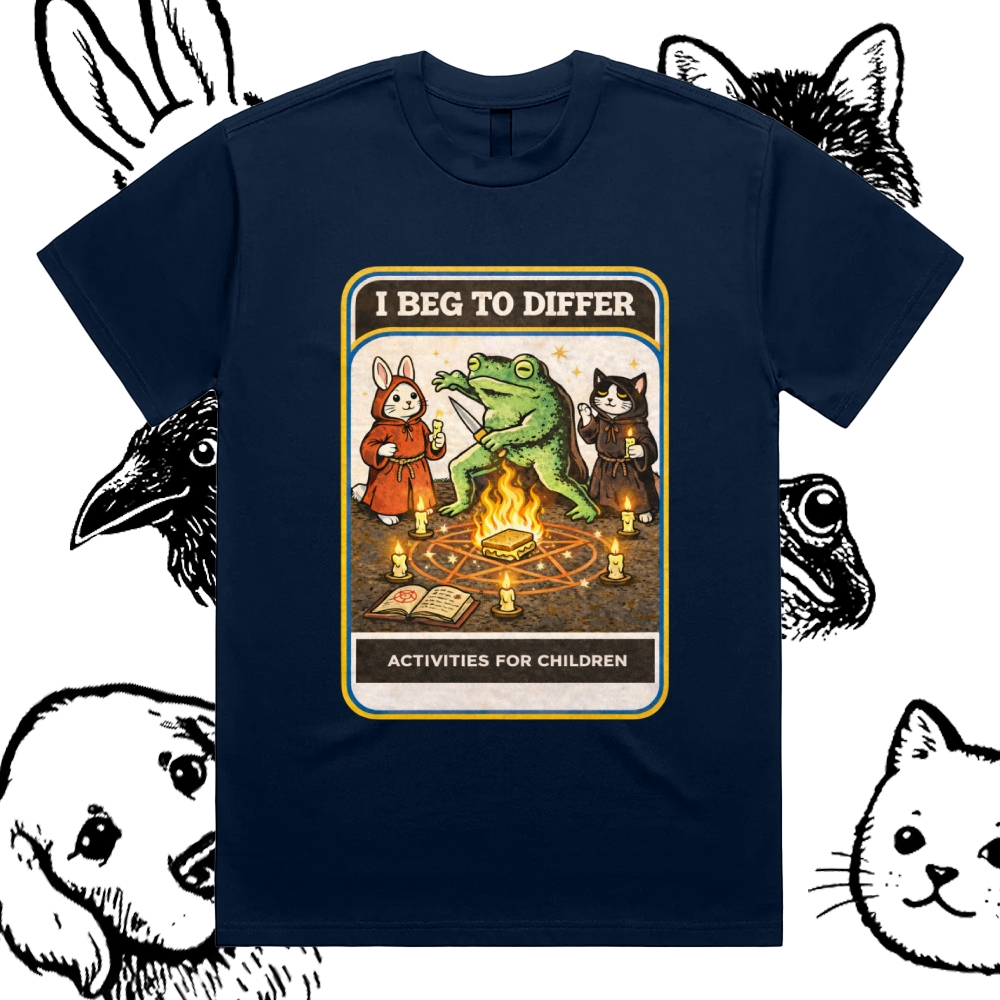 Occult Ritual Animal Activity Cotton Classic Fit Retro Dark Humor Graphic Tee